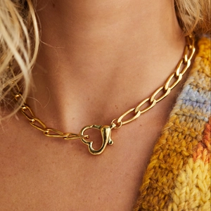 Heart Lock Pendant Necklace Paperclip Chain Copper Minimalist Jewelry Valentine Gift For Women
