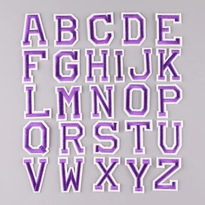 Set of 26 purple embroidered alphabet patches from A to Z with neat iron-on backing