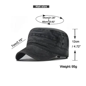 Size chart showing head circumference 54-60cm for the vintage washed military flat cap