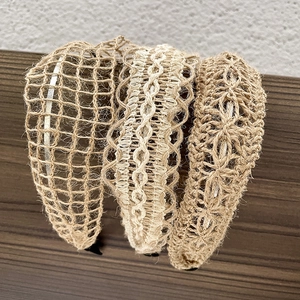 Retro Woven Knitted Headband Jute Linen Hollow Out Wide Elastic Hairband Elegant Hair Accessories For Women