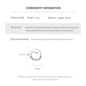 Guide des tailles du bracelet en zircon et cuivre avec longueur totale de 22,4 cm