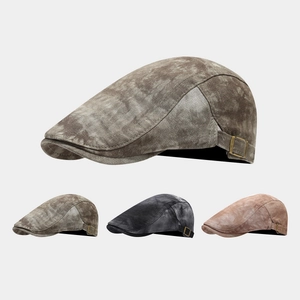 Vintage Tie Dye Cotton Newsboy Cap Retro British Style Adjustable Ivy Flat Hat For Men Women Streetwear Short Brim