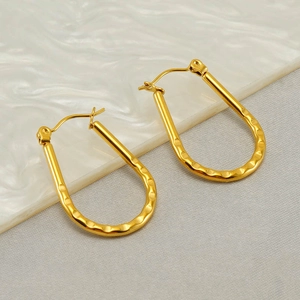 Boucles D'Oreilles Créoles En Forme De U En Acier Inoxydable Martelées Style Vintage Français Rétro Élégant Pour Femmes
