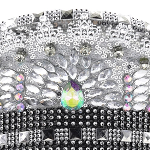 Luxury silver sequin captain hat with AB rhinestone crown design for party fashion
