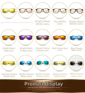 Grid display of multi-color bamboo leg sunglasses with various frame and lens options