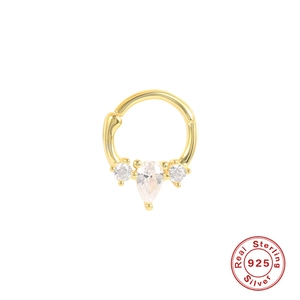 925 sterling silver gold nose ring with drop shaped clear gems for cartilage piercing