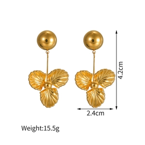 18k gold plated stainless steel floral drop earrings with 4.2cm height and 2.4cm width