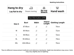 Detailed size chart and washing instructions for short sleeve nursing maternity t-shirt