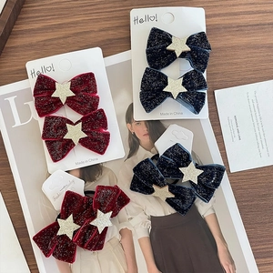 Kids Velvet Star Bow Hair Clips And Hair Ties Set Korean Style Cute Glitter Fabric Hair Accessories For Girls