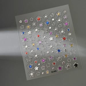 Golden and colorful hollow star nail art stickers with Co-370 metallic design