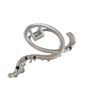 Silver star shark hair clip with colorful zircons and matte finish for women hair styling