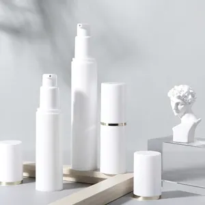 Flacon Pompe Airless Rechargeable PP Blanc Contenant Cosmétique Avec Bordure Dorée Voyage Soins De La Peau