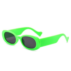 Retro neon green oval sunglasses with bold wide temples and dark lenses for Y2K style