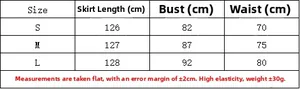 Size chart for summer maxi dress showing skirt length, bust, and waist measurements in cm