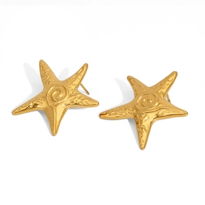 Starfish Stud Earrings Stainless Steel 18K Gold PVD Plated Waterproof Non Tarnish Ocean Summer Beach Style For Women