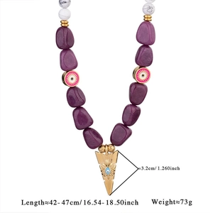 Detail view of colorful gemstone necklace with dimensions 42-47cm and weight 73g