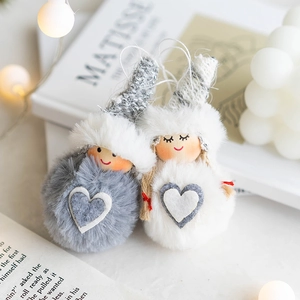 Plush Christmas wool felt angel ornaments in grey and white for holiday tree decoration
