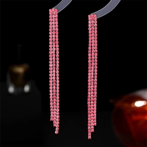 Glitzernde rosa Strass-Ohrringe für Damen mit langem Fransen-Design und Quasten