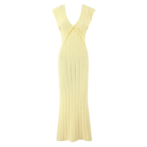 Robe Maxi Sexy Col en V Profond pour Femmes Sans Manches Tricot Texturé Ondulé Robe Longue Élégante pour Vacances Fête