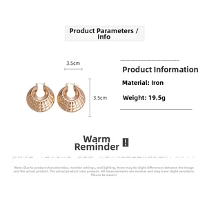 Detail showing 3.5cm gold textured hoop earrings with dimensions and 19.5g weight specs