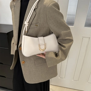 Underarm Shoulder Bag PU Leather Gold Buckle Knot Strap Minimalist Versatile Baguette Purse For Women
