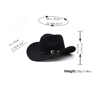 Classic black wool western cowboy hat with decorative gold buckle and wide brim style