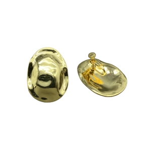 Polished gold irregular geometric oval clip-on earrings with smooth lava texture