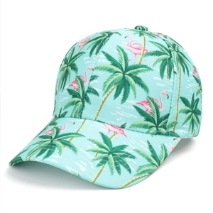 Casquette de baseball bleu clair avec motifs flamants et palmiers pour protection solaire