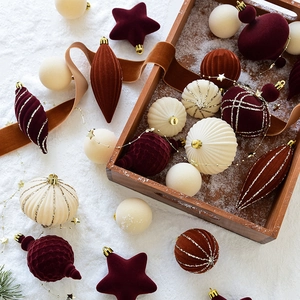 Velvet Flocking Christmas Ball Ornaments Shatterproof Plastic Xmas Tree Hanging Pendants For Holiday Party Home Decor Decorations