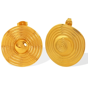French style gold circle textured stud earrings with vintage minimalist metal design