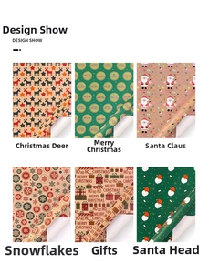 Dettagli di sei motivi natalizi su carta kraft vintage per confezioni regalo fai-da-te