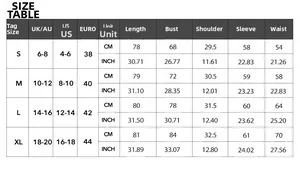 Detailed size guide table for Y2K sexy long sleeve knitted bodycon mini dress