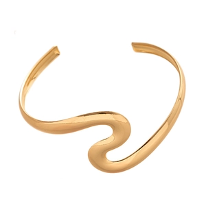 Polished gold wave-shaped open cuff bracelet with minimalist geometric fluid design
