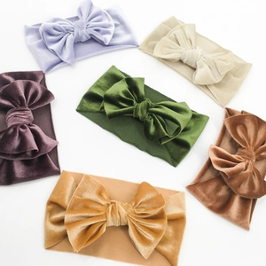 Lot de 6 bandeaux bébé en velours avec grands nœuds aux couleurs automnales variées