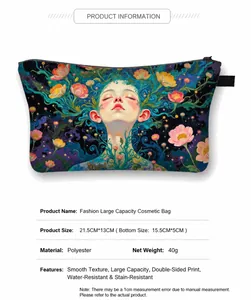 Close-up of waterproof sunflower makeup bag with large capacity and floral art