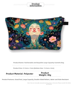 Close-up of waterproof sunflower makeup bag with large capacity and floral art
