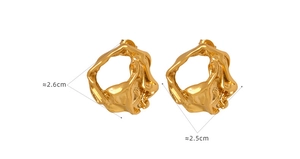 Detailed view of chunky gold hollow lava earrings measuring 2.6cm high with mirrored finish