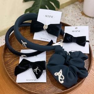 Velvet Bowknot Headband And Hair Clip And Scrunchie With Elegant Embroidery Fashion Hair Accessories For Women Girls