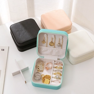 Portable leather jewelry organizer box with velvet lining in multiple pastel colors