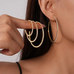 Hoop Earrings With 925 Sterling Silver Earring Post Copper Rhinestone Geometric Circle Minimalist Luxury Fashion Women