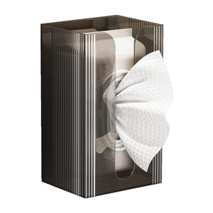 Wall-mounted dark gray translucent tissue box with vertical fluted texture and easy dispenser