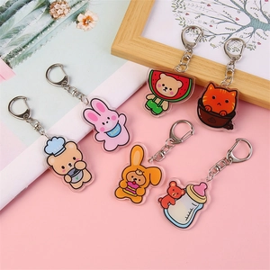 Cute acrylic cartoon bear and rabbit keychains set for women bags and gift accessories