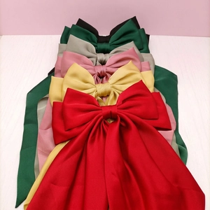 Elegant satin bow hair clip set with long ribbons in multiple vintage colors for women
