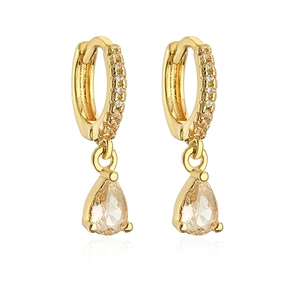 Elegant 18K gold plated hoop earrings with sparkling pear-cut zircon pendants for women