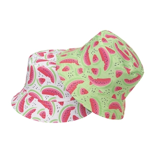 Reversible cotton bucket hats with watermelon print in white and green color options