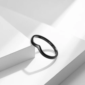 Minimalist black V-shaped wishbone stainless steel ring for women in modern geometric style