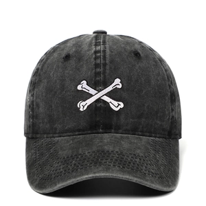 Vintage Washed Cotton Baseball Cap With Bone Crossbones Embroidery Retro Adjustable Sun Shade Outdoor Hat For Men Women