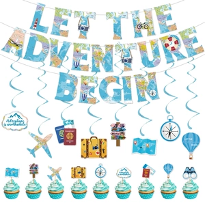 Adventure Theme Party Paper Banner Hanging Swirls Cake Toppers For Graduation Retirement Birthday Party Decor