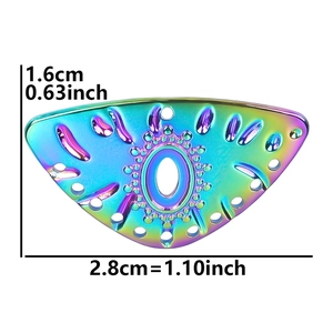 Detailed macro view of rainbow plated stainless steel fan-shaped DIY jewelry charm