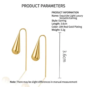 Minimalist long teardrop earrings in 18K gold plated stainless steel, 3.6cm length